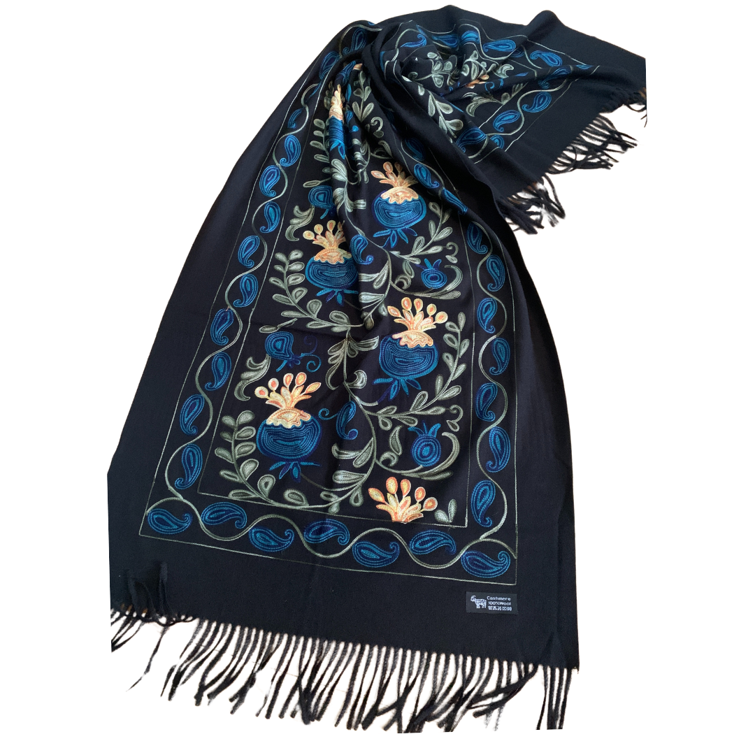 ウズベキスタン直輸入　カシミヤ100% 刺繍ストール