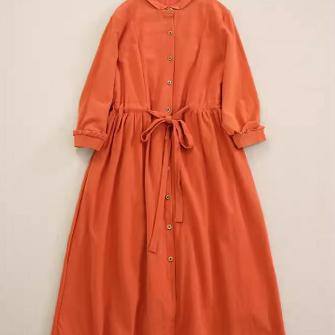 春の新しい 純色 シンプル 長袖 ワンピース ゆったり した ロングスカート