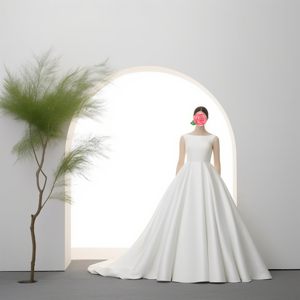 高級サテンウエディングドレス　カジュアル 　ボリューム　150ｃｍトレーン　結婚式　前撮り　二次会　結婚式 披露宴