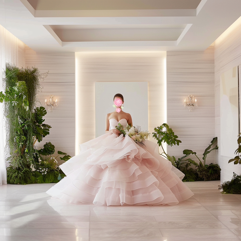 今だけ値下げ‼︎ベアトップチュールウェディングドレス結婚式前撮り　ピンク　フリル