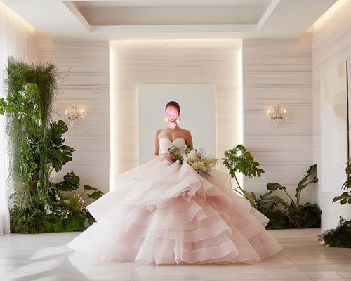 今だけ値下げ‼︎ベアトップチュールウェディングドレス結婚式前撮り　ピンク　フリル 64e1e6662c80f438952bcc65b4d426
