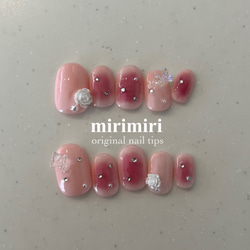 076 〗ネイルチップ フレンチガーリーネイル ビジューネイル 赤 ドット