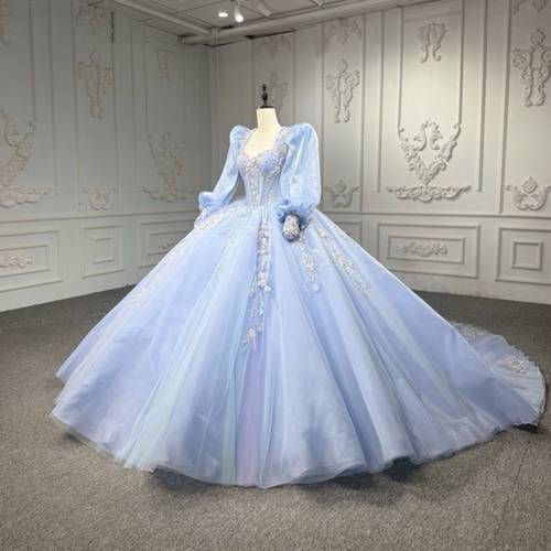 買わないと損 オーロラ ブルー紫 オーガンジー 長袖 スクエアネック