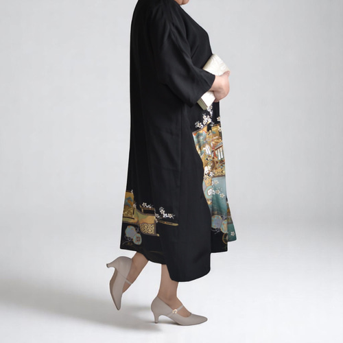 【Tono様】フォーマルワンピース（4点）✿黒留袖✿和モダン（着物リメイク） 和洋折衷 黒留袖 着物 リメイク ワンピース ドレス ハンドメイド