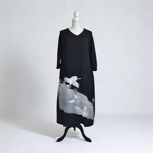 3XL ,着物リメイク,上品ワンピース, 黒留袖リメイク ワンピース, ,上品