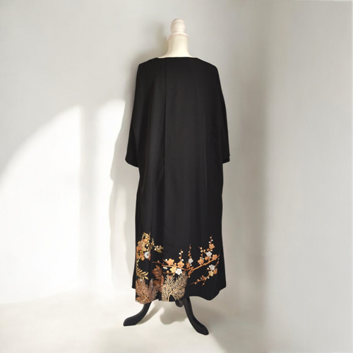 3XL ,着物リメイク,上品ワンピース, 黒留袖リメイク ワンピース, ,上品