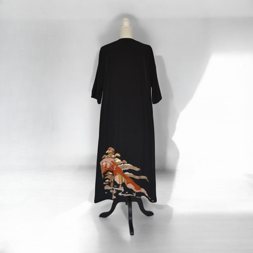 XL ,着物リメイク,上品ワンピース, 黒留袖リメイク ワンピース, ,上品