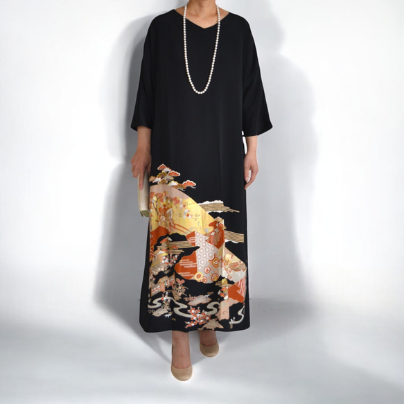 3135 着物　リメイク　ドレス　ワンピース 和洋折衷 着物 リメイク ロング 丈 ワンピース ドレス 洗える 化繊