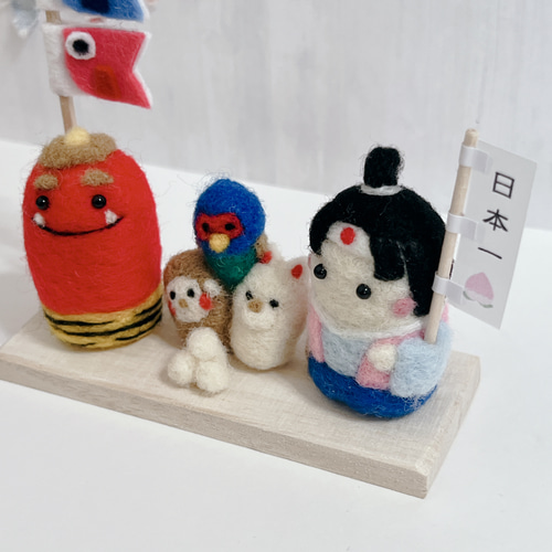 受注制作（こどもの日プレート╱桃太郎）五月人形 羊毛フェルト 置物