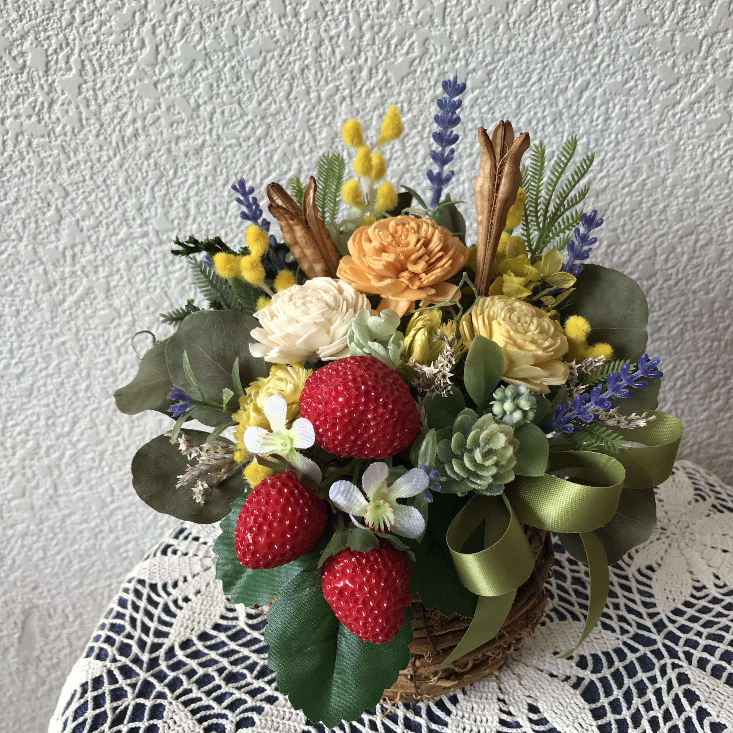 《新作》ミモザ＊ラベンダー＊の春を告げるバスケットアレンジ（残すところ1点のみ）