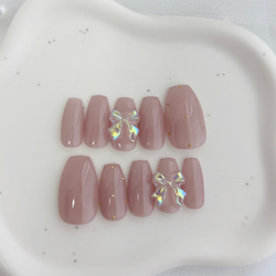 24韓国ネイルチップ ピングマグネットグラデーション シルバーリボン