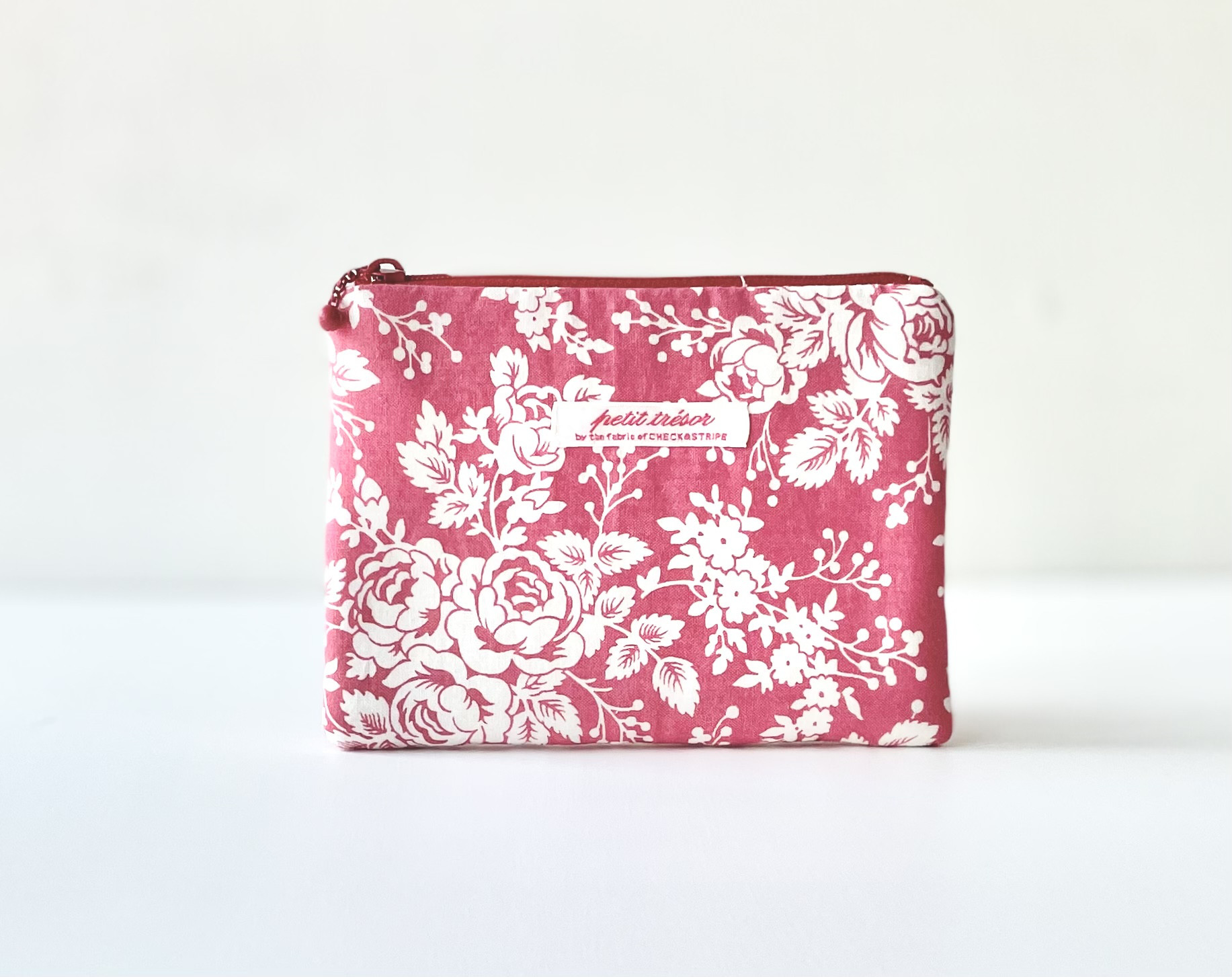 ❤︎.* はな ❤︎.*① ポーチ USAコットン ピンクの花のポーチ 14cmファスナー 内ポケット付き