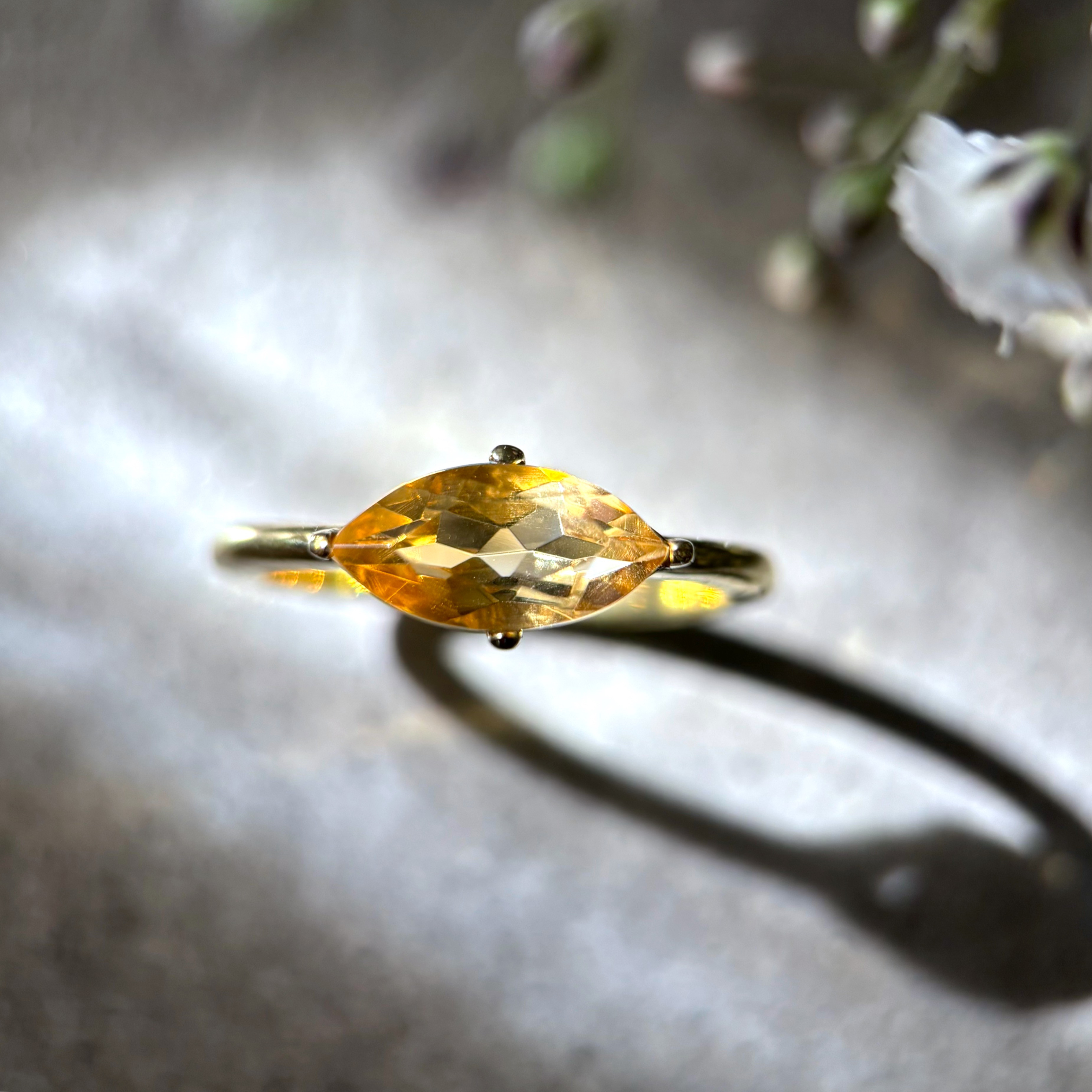 【18号】シトリンのマーキス真鍮リング