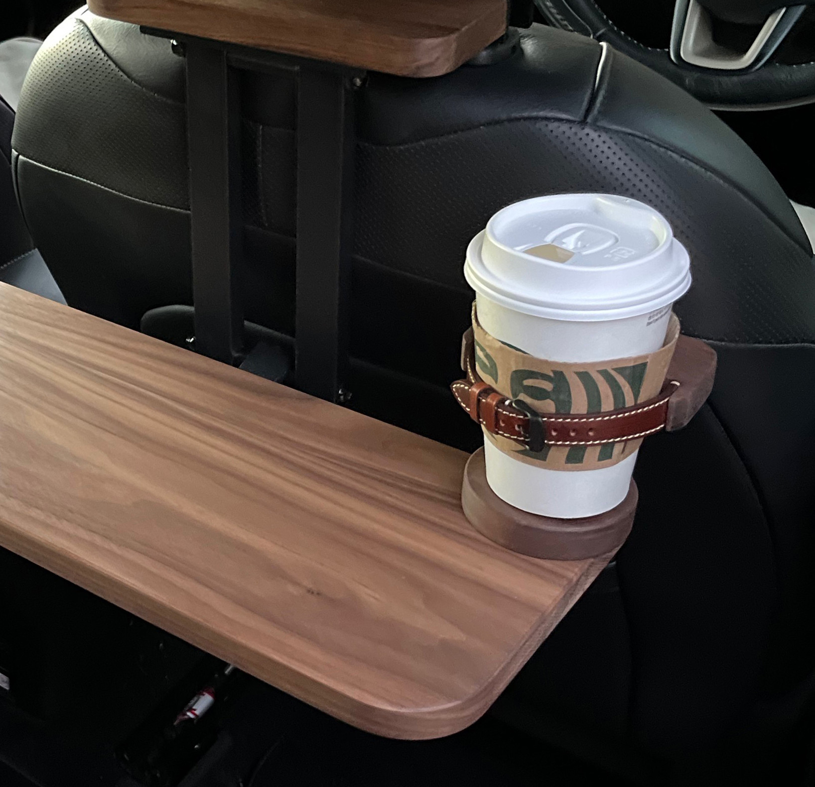 自在マグネット付ドリンクホルダー 車中泊 本革 ウォールナット カー用品 便利グッズ 木製 お洒落