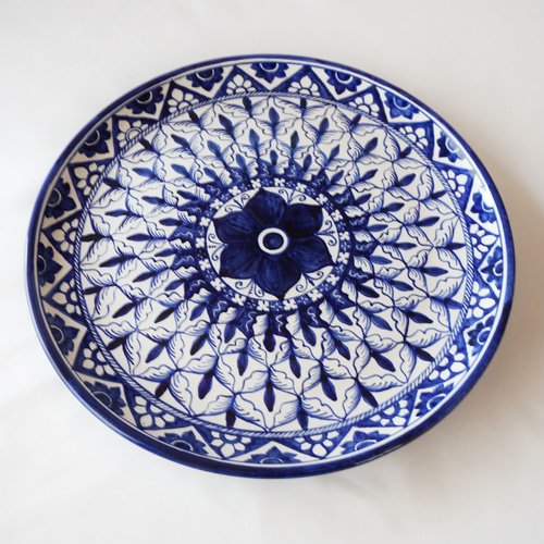絵皿 26cm マヨリカ焼き コバルトブルー イタリア陶器 GEO049 大皿