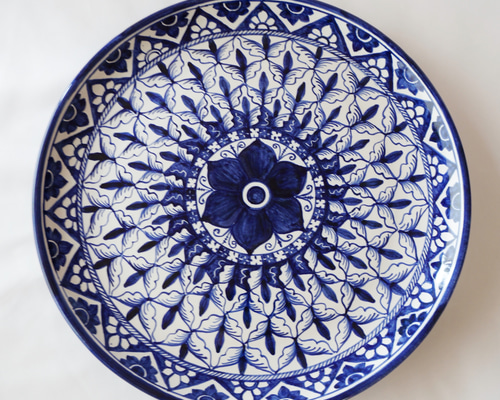 イタリアヴィンテージマヨリカ焼ERICINA手描き壺 絵皿 26cm GEO008 マヨリカ焼き イタリア陶器 幾何学模様 大皿