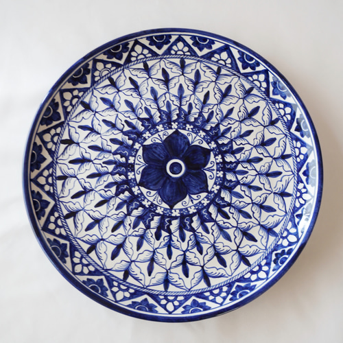 絵皿 26cm マヨリカ焼き コバルトブルー イタリア陶器 GEO049 大皿