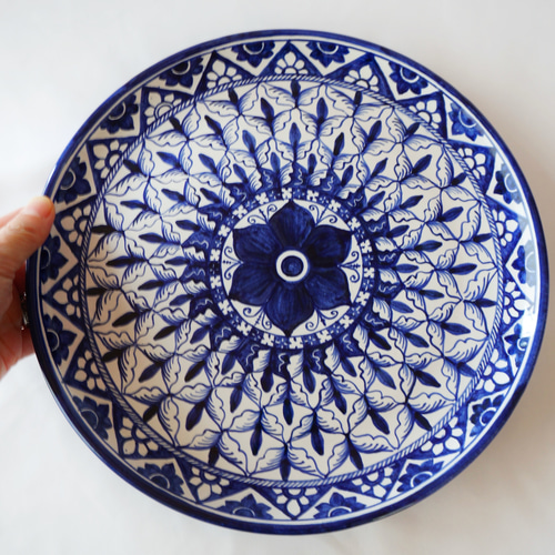 絵皿 26cm マヨリカ焼き コバルトブルー イタリア陶器 GEO049 大皿