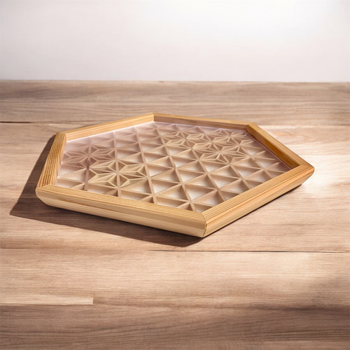 六角組子おぼん(ポリプレート付き)＊秋田杉 ヒバ お盆・トレイ funny