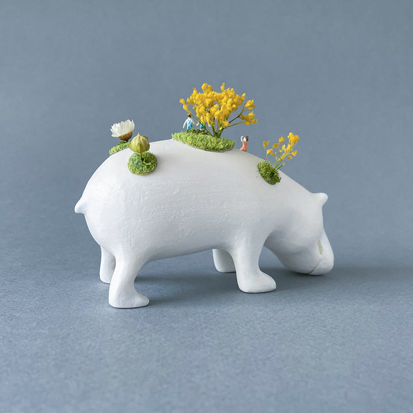 moss hippo（モスヒッポ）_カバの置物＜カバの上で暮らす：ミモザ.ver＞ 4枚目の画像