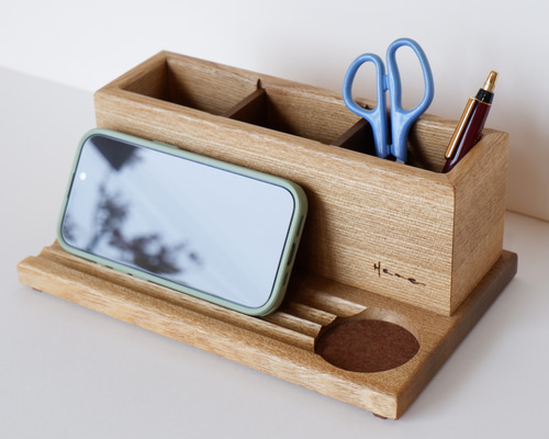 デスクオーガナイザー 木製/無垢材/デスク収納/小物収納/スマホ