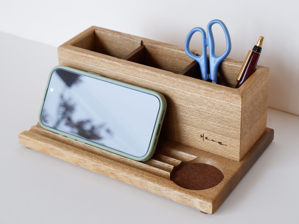 デスクオーガナイザー 木製/無垢材/デスク収納/小物収納/スマホ