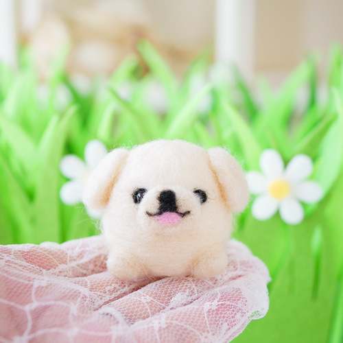 羊毛フェルト　ペキニーズ 置き型 ペキタマゴ 白 ☆ 羊毛フェルト ペキニーズ - メルカリ