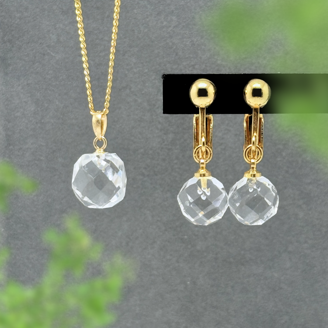 セット特価 K18 クォーツ/白水晶  天然石ネックレス&イヤリング/ピアス - Shine
