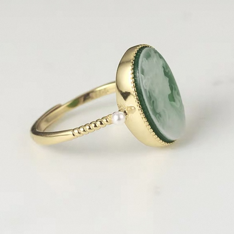 リング　指輪　ピアス　シンプル　大人かわいい　カメオ　グリーン　sv925 フリーサイズ