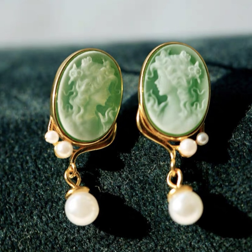 リング　指輪　ピアス　シンプル　大人かわいい　カメオ　グリーン　sv925 フリーサイズ