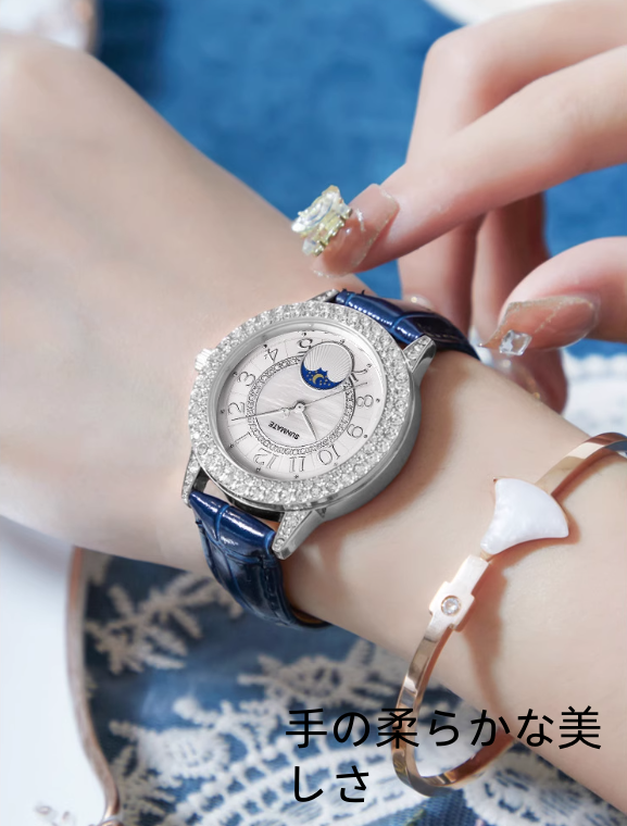 純正品新ファッションモデル潮色ベルト婦人時計円形ベルトフルドリル防水婦人時計