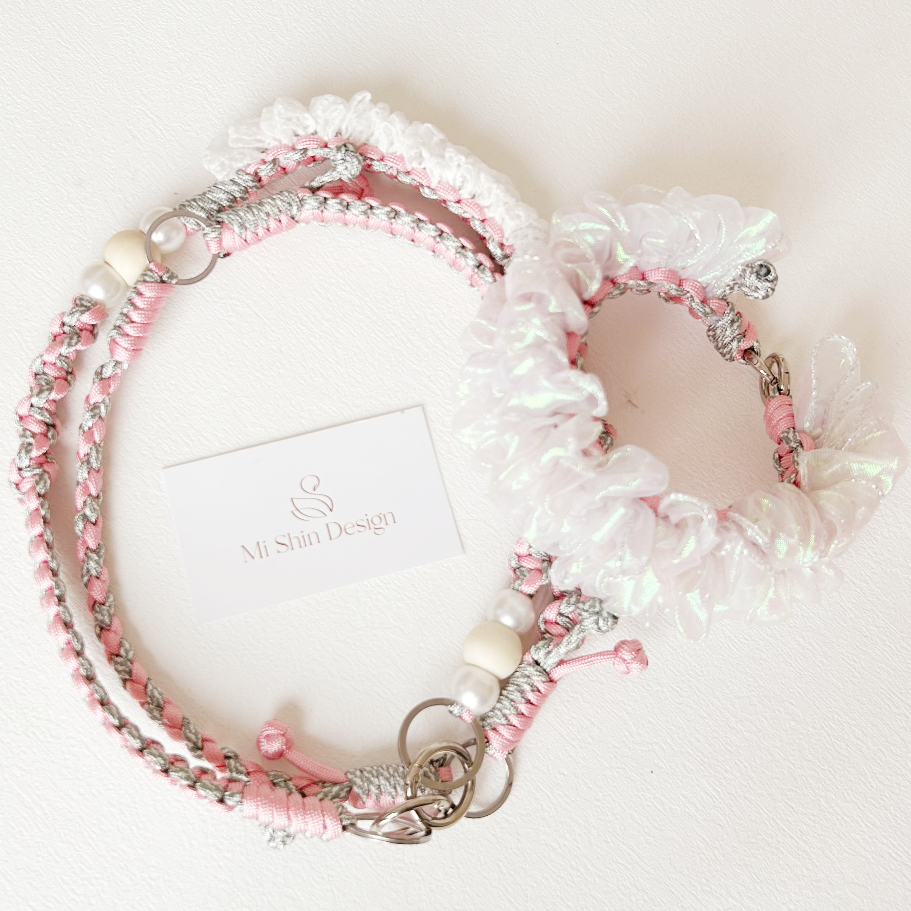 【受注制作】4way　チュールレース　スマホストラップ ハンドストラップ　スマホショルダー　ストラップ　ピンク