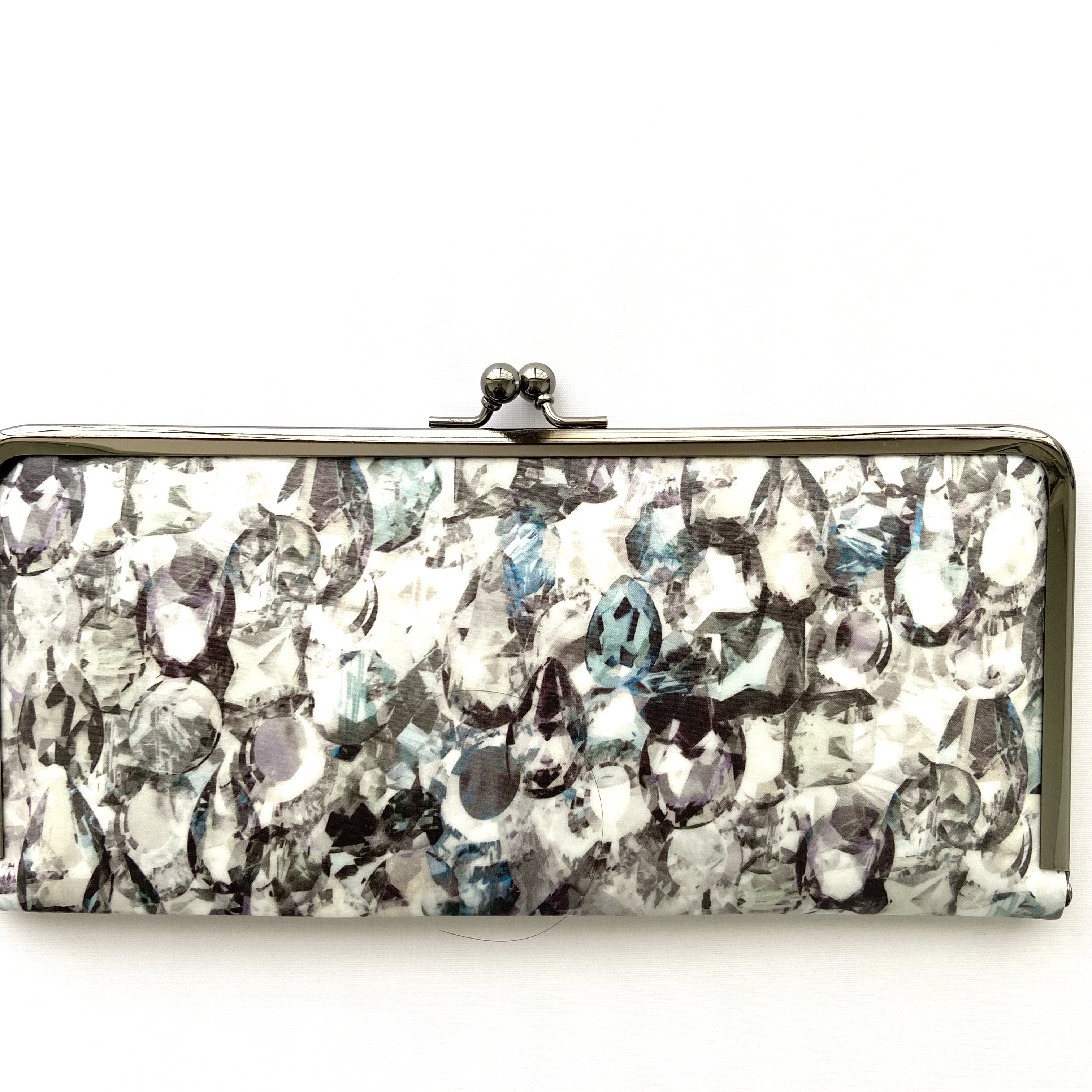 ＊ラミネート＊ がま口長財布 スリム アレクサンドラ グレーウォーターグリーン リバティプリント使用