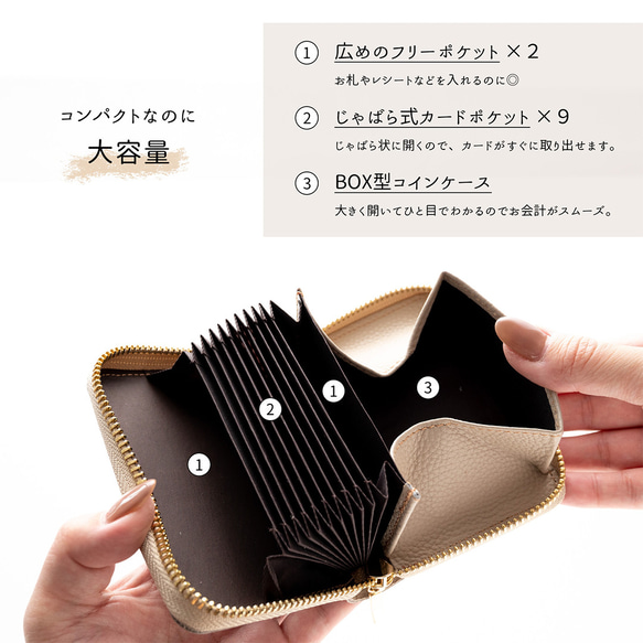 お札が折れない コンパクトウォレット 【 サフィアーノレザー 】 本革 ミニ財布 プレゼント HN05K 4枚目の画像