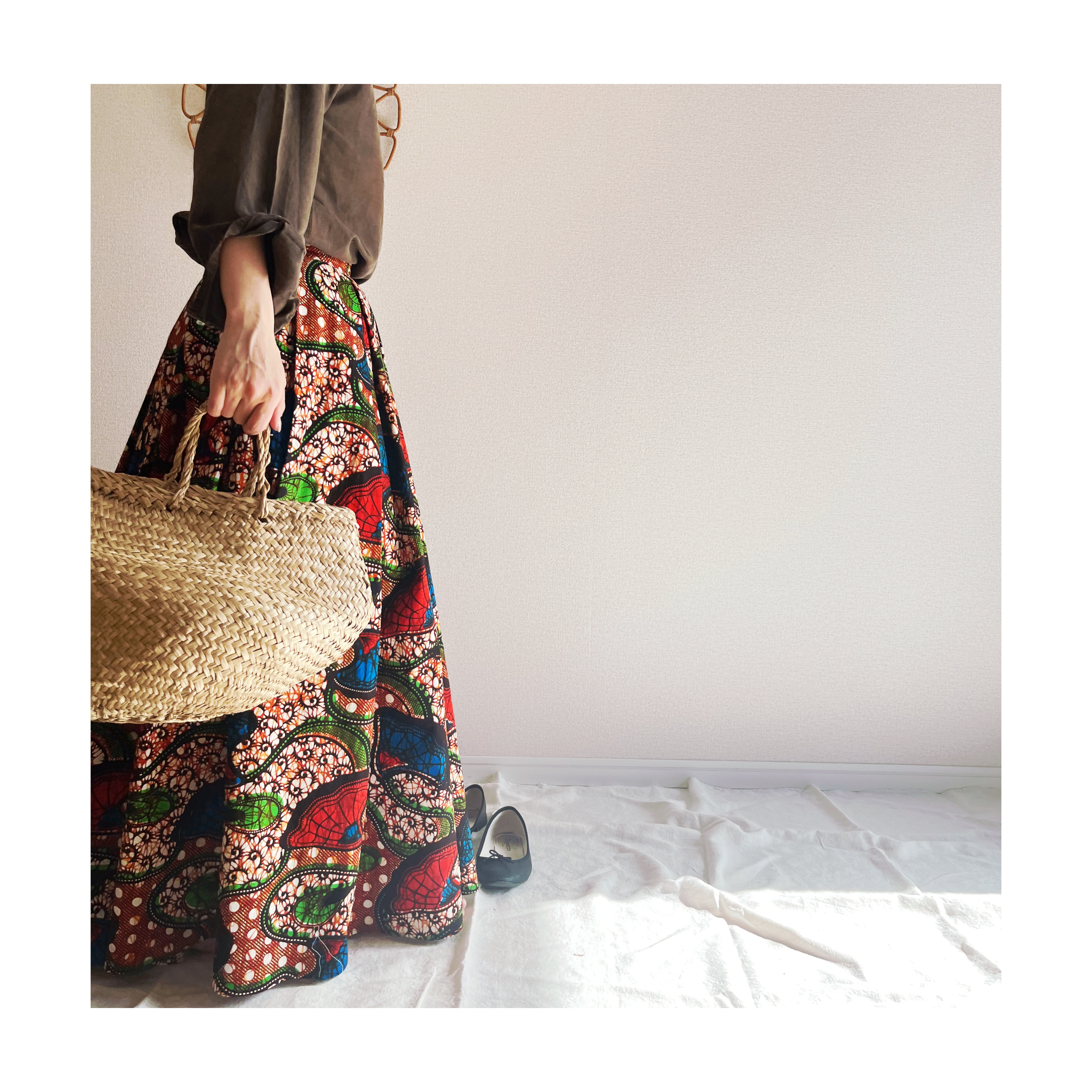 アフリカンバティック　ステンドグラス花柄　理想のロングスカート