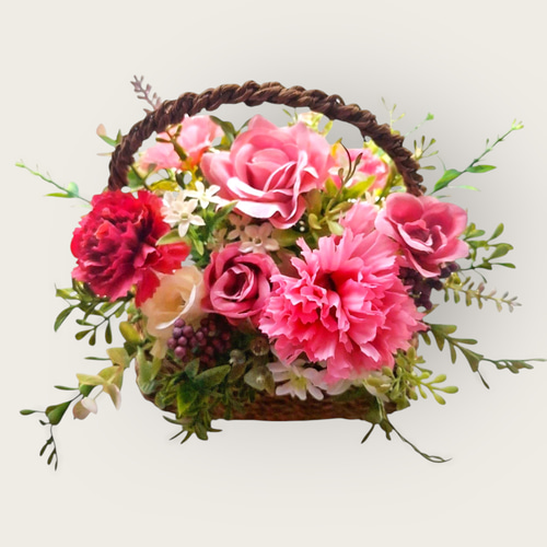 母の日ギフト》モーブピンクのバラとカーネーションのお花あふれる