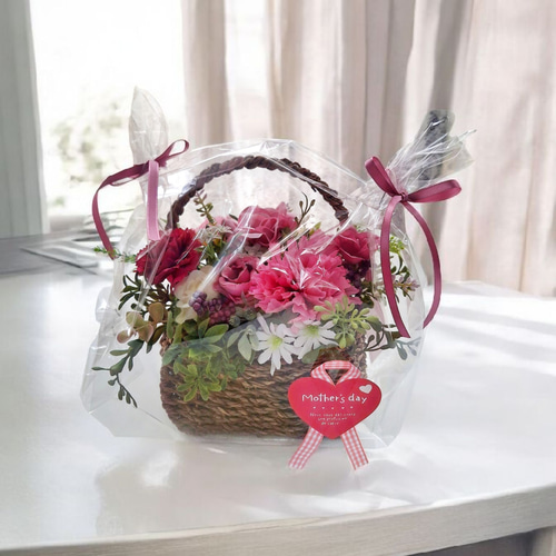 母の日ギフト》モーブピンクのバラとカーネーションのお花あふれる