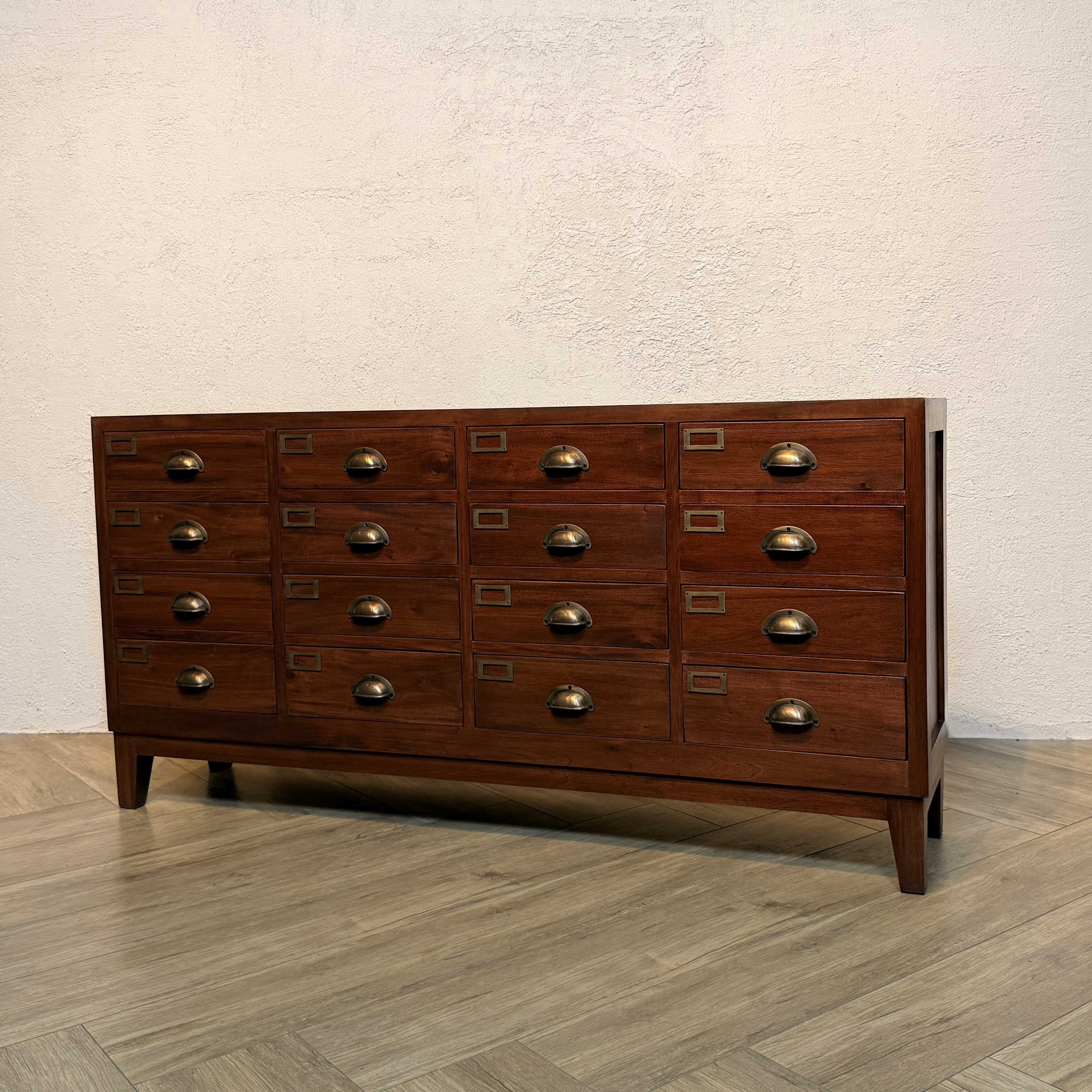 アンティーク調 脚付き 16杯引出し チェスト マホガニー 無垢材 幅143㎝ 収納 おしゃれ【マホガニー】che025