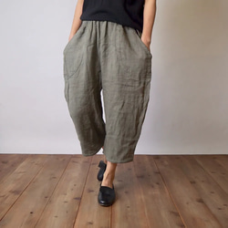 麻柄キャンプワークパンツ/ブラック/刺し子織 ロングパンツ UZUiRO