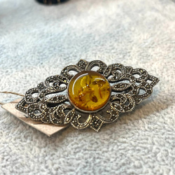 琥珀 ブローチ マーカサイト アンティーク ブローチ デザイン シルバー