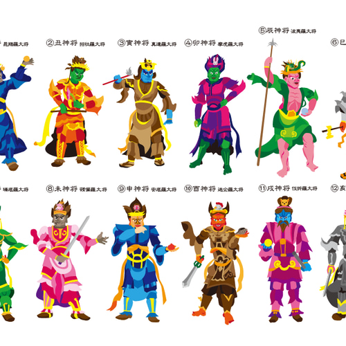オリジナルイラスト仏像のステッカー20（十二神将 干支神将） ※UV