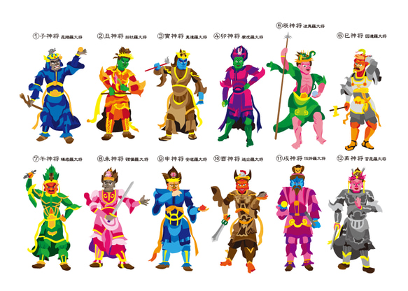 オリジナルイラスト仏像のステッカー20（十二神将 干支神将） ※UV