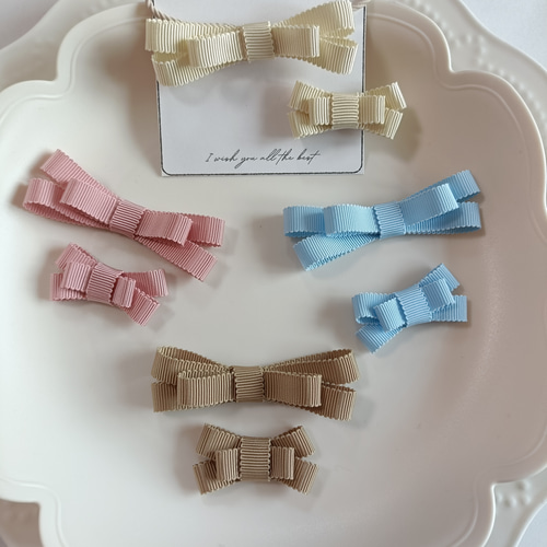 ❁親子でお揃い2個セット❁トリプルリボンのヘアゴム+ヘアクリップ（or
