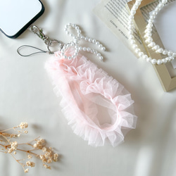 フリルチュールのスマホハンドストラップ/パール/ピンク/703-2 iPhone