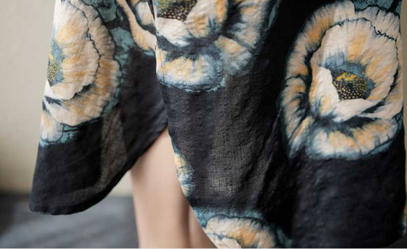 綿麻スタンドカラーワンピース . ゆったりワンピース . シャツワンピース . 七分袖ロングスカート 12枚目の画像