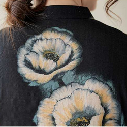 綿麻スタンドカラーワンピース . ゆったりワンピース . シャツワンピース . 七分袖ロングスカート 9枚目の画像