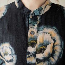 綿麻スタンドカラーワンピース . ゆったりワンピース . シャツワンピース . 七分袖ロングスカート 8枚目の画像