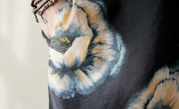 綿麻スタンドカラーワンピース . ゆったりワンピース . シャツワンピース . 七分袖ロングスカート 11枚目の画像