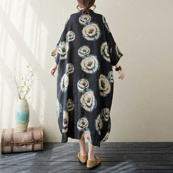 綿麻スタンドカラーワンピース . ゆったりワンピース . シャツワンピース . 七分袖ロングスカート 7枚目の画像