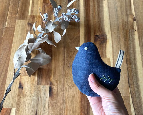 柄リニューアル＞ことりの鍋つかみ 藍色 小鳥 鳥 バード ミトン 紺色